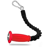 Ergonomic Single Grip Tricep Rope Cable Attachment, Comfort Non-Slip Grip, Reducing Wrist Pressure and Skin Rubs, Easy to Clean, Gym Pull Machine Accessory, 16.5” Length, Snap Hook Included