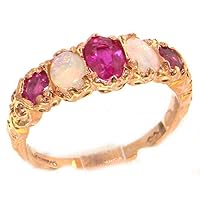 14k Rose Gold Real Genuine Ruby and Opal Womens Band Ring