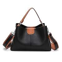 Casual Large Capacity Shoulder Bag Women Wide Strap Handbag Luxury PU Leather Crossbody Bag (Color : Black, Size : 29x10x18cm)