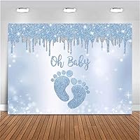 Newborn Baby Shower Backdrop Oh Baby Custom Photo Background Blue Glitter Baby Footprint 1st Birthday Backdrops for Photo Studio 7x5 ft