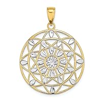 Stars Bright Cut Leaf Pattern in Round Frametwo-color Charm 14 kt Two Tone Gold