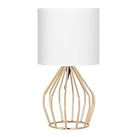 HAITRAL Gold Table Lamp - Modern Style Desk Lamp with Hollowed Out Base Linen Fabric Shade, Small Golden Bedside Lamp for Bedrooms, Living Room