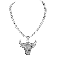 Iced Out Cross, Bull, Money Bag, 23 & More Pendants on Tennis Chain for Men or Women - Bling'ed Out Hip Hop Jewelry on Blast! - Gold or Silver & Size Your Choice - TN001