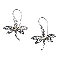 NOVICA Handmade Citrine Dangle Earrings .925 Sterling Silver Yellow Indonesia Animal Themed Good Luck [1.3 in L x 0.9 in W x 0.1 in D] 'Enchanted Dragonfly'