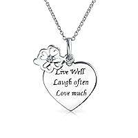 Bling Jewelry Personalize Live Love Laugh Word Quote Circle Flower Charm Heart Shape Pendant Necklace For Women .925 Sterling Silver