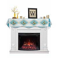 Nautical Anchor Mantel Scarf, Gold Anchor Rope Stripe Blue Fireplace Mantel Scarf Mantel Shelf Top Scarf Runner for Seasonal Holiday Decorations Indoor Home Living Room (60 × 17 inches)