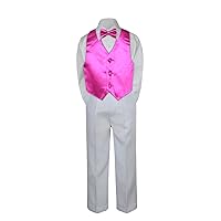 Leadertux 4pc Formal Little Boys Fuchsia Vest Bow Tie Sets White Pants Suits S-7