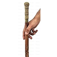 Antique Brass Knob Engarved Wooden Walking Stick - 36