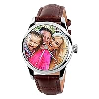 Qamra Personalized Graphic Photo Quartz Watch Leather Band Custom Any Picture Engrave Tex