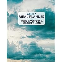 Weekly Meal Planner with Food Inventory & Grocery Lists: 60 weeks, Daily Menu Notebook for Family, Plan Shopping List, Healthy Diet + Waste Less Food (Blue Clouds)
