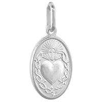 16mm Small Sterling Silver Sacred Heart of Jesus Medal Necklace 5/8 inch Oval Nickel Free Italy