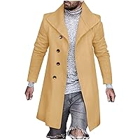 Trench Coat for Men Dressy Casual Pea Coat Single-Breasted Business Cardigan Overcoat Turndown Dressy Coats Outerwear