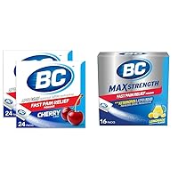 BC Powder Cherry Pain Reliever 24 Count Packets (2 Pack) MAX Strength Lemonade Fast Pain Relief 16 Count