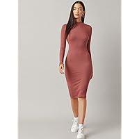Dresses for Women Stand Collar Bodycon Dress (Color : Redwood, Size : Small)