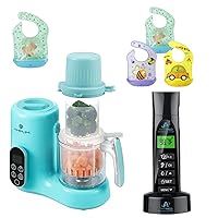 Amplim 3-pack Premium Bundle 11-in-1 Deluxe Baby Food Maker, non-contact Forehead Thermometer and Baby Feeding Bib (3-Pack) Toddler/Baby Bibs for Eating