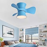 Reversible Fan with Ceiling Light Silent 6 Speeds Kids Bedroom Led Dimmable Ceiling Fan Light with Remote Control Modern Living Room Quiet Fan Ceiling Light with Timer/Blue
