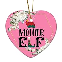 Mother Elf Christmas Hat Shoe Housewarming Gift New Home Gift Hanging Keepsake Wreaths for Home Party Commemorative Pendants for Friends 3 Inches Double Sided Print Ceramic Ornament.