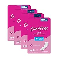Carefree Thong Panty Liners, Unwrapped, Unscented, 196ct (4 Packs of 49ct)(Packaging May Vary)