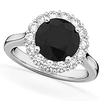 14k Gold (3.20ct) Round Halo Black Diamond and Diamond Accented Engagement Ring