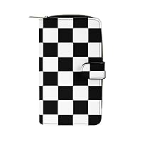 White Black Checkered Wallet PU Leather Purse Coin Pocket Credit Card Holder Clutch Gifts for Women Men