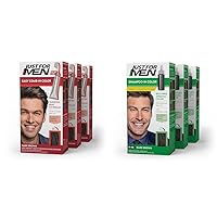 Just For Men Easy Comb-In Color Mens Hair Dye, Easy No Mix Application with Comb Applicator - Dark Brown, A-45, Pack of 3 & Shampoo-In Color (Formerly Original Formula)