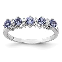 925 Sterling Silver Polished Tanzanite and Diamond Ring Measures 2mm Wide Jewelry for Women - Ring Size Options: 6 7 8