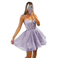 Glitter Tulle Homecoming Dresses for Teens 2023 Sequin Short Prom Dresses Spaghetti Straps Beaded Cocktail Party Gown