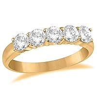 SwaraEcom Women's Five Stone Cubic Zirconia Round Cut Engagement Ring CZ Wedding Band Anniversary 14K White Gold Plated