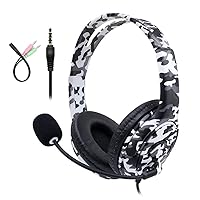 Over Ear Headphones Wired Gaming Headset Earbud 3.5mm Jack for PS4 PS5 Phone PC Laptop Xbox One s Switch Kids Gift Present Online Course Class with Mic (White)