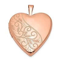 925 Sterling Silver Engravable Rose Gold Plated 20mm Swirl and Polished Love Heart Photo Locket Pendant Necklace Jewelry for Women