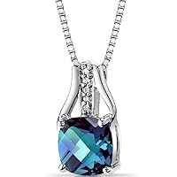 PEORA Created Alexandrite and Diamond Pendant 14K White Gold Cushion Checkerboard Cut 2.5 Carats Total