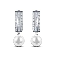 9 mm White South Sea Cultured Pearl and 0.36 carat total weight diamond accent Earring in 14KT White Gold