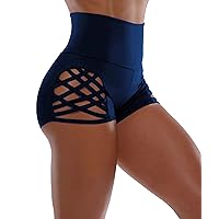 Women's Bandage Cutout High Waist Athletic Hot Shorts Sexy Side Hollow Out Tummy Control Short Yoga Pants
