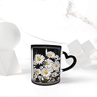 White Daisy Print Coffee Mug 13 oz Heat Sensitive Color Changing Mug Cute Ceramic Mug For Women Men