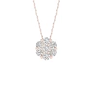 10K Rose Gold 1/5CT-1 CT TDW Diamond Flower Cluster 7 Stone Pendant Necklace for Women(I-J, I2)