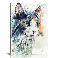 LIHADO Watercolor Cat Wall Art Posters for Nursery Decor Cute Cat Canvas Print Picture Modern Abstract Paintings Artworks for Boys Girls Bedroom Decoration (16x20 in/12x16 in,Framed)