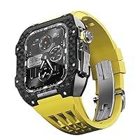 HOUCY Für Apple Watch Band 8 7 6 5 4 SE 44/45 mm Serie, Luxus-Uhrenarmband-Modifikationsset, Kohlefaser-Gehäuse, Fluorkautschuk-Armband, geeignet für iWatch DIY Upgrade