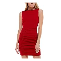 Womens Red Ruched Low Back Pullover Styling Sleeveless Boat Neck Mini Party Body Con Dress Juniors XXS