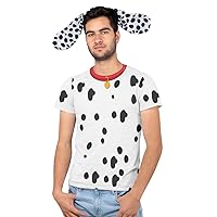 Halloween Costume Dalmatian with Red Collar Mens Sublimation T Shirt with Dog Ears Headband