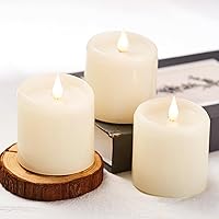 Flickering Flameless Candles Battery Operated Candles with Timer, Realistic 3D Moving Flame,600+Hour Lasting Electric Fake Candles, Real Wax Pillar LED Candle Lights, Ivory 3