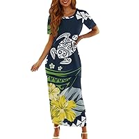 GLUDEAR Women Plus Size Polynesian Tribal Samoan Puletasi Tatau Maxi Dress Casual Blouse Top Skirts Set XS-7XL
