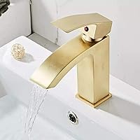 Faucets,Single Hole Single Handle Brushed Golden Matte Faucets Waterfall Bathroom Sink Tap Copper Basin Faucets Mixer Hot Cold Water Taps Commercial Faucet Basin Mixer/White