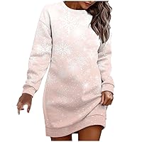 Oversized Christmas Sweatshirt Dress for Women Xmas Snowflake Long Sleeve Crewneck Pullover Dress Sweater Dresses