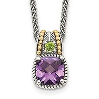 Sterling Silver with 14kt Accent Spiga Antiqued Amethyst and Peridot Necklace 18 Inches