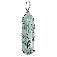 TUMBEELLUWA Tree of Life Crystal Points Pendant Necklace for Men and Women Vintage Copper Wrapped Energy Quartz Stone Amulet, Double Terminated Crystal Wand for Healing