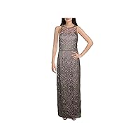 Womens Purple Stretch Embroidered Zippered Floral Sleeveless Halter Full-Length Evening Sheath Dress 6
