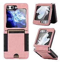 Samsung Z Flip 5 Case Wallet PU Leather with Card Holder,Samsung Z Flip 5 Wallet Case with Hinge Protection Elastic Card Slot Drop Protector Durable Shockproof Case for Men Women (Pink)