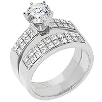 18k White Gold 2.50 Carats Round & Princess Diamond Engagement Ring Bridal Set