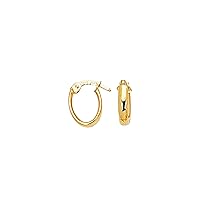 14k SOLID Yellow Or White Or Rose/Pink Gold Shiny Polished Oval Hoop Earrings With Hinged Clasps for Women and Girls (4mm x 12mm), Womens Jewelry