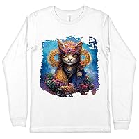 Cat Flower Long Sleeve T-Shirt - Animal Print T-Shirt - Art Print Long Sleeve Tee Shirt